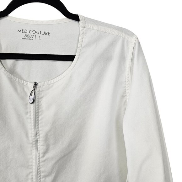 Med Couture Tech Zip Front White Scrub Jacket - Picture 3 of 7